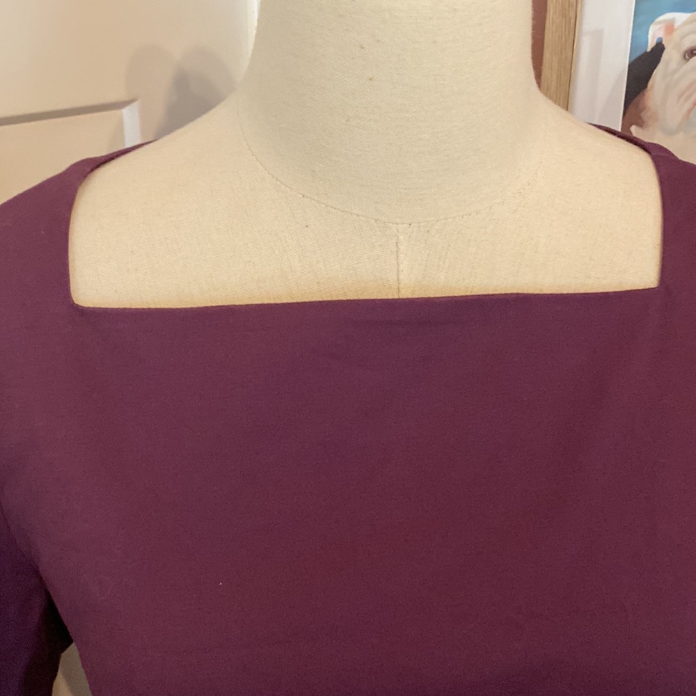 Kate Spade Saturday Slash pocket shift eggplant 1/2 sleeve darted 8 square dress - Picture 3 of 15